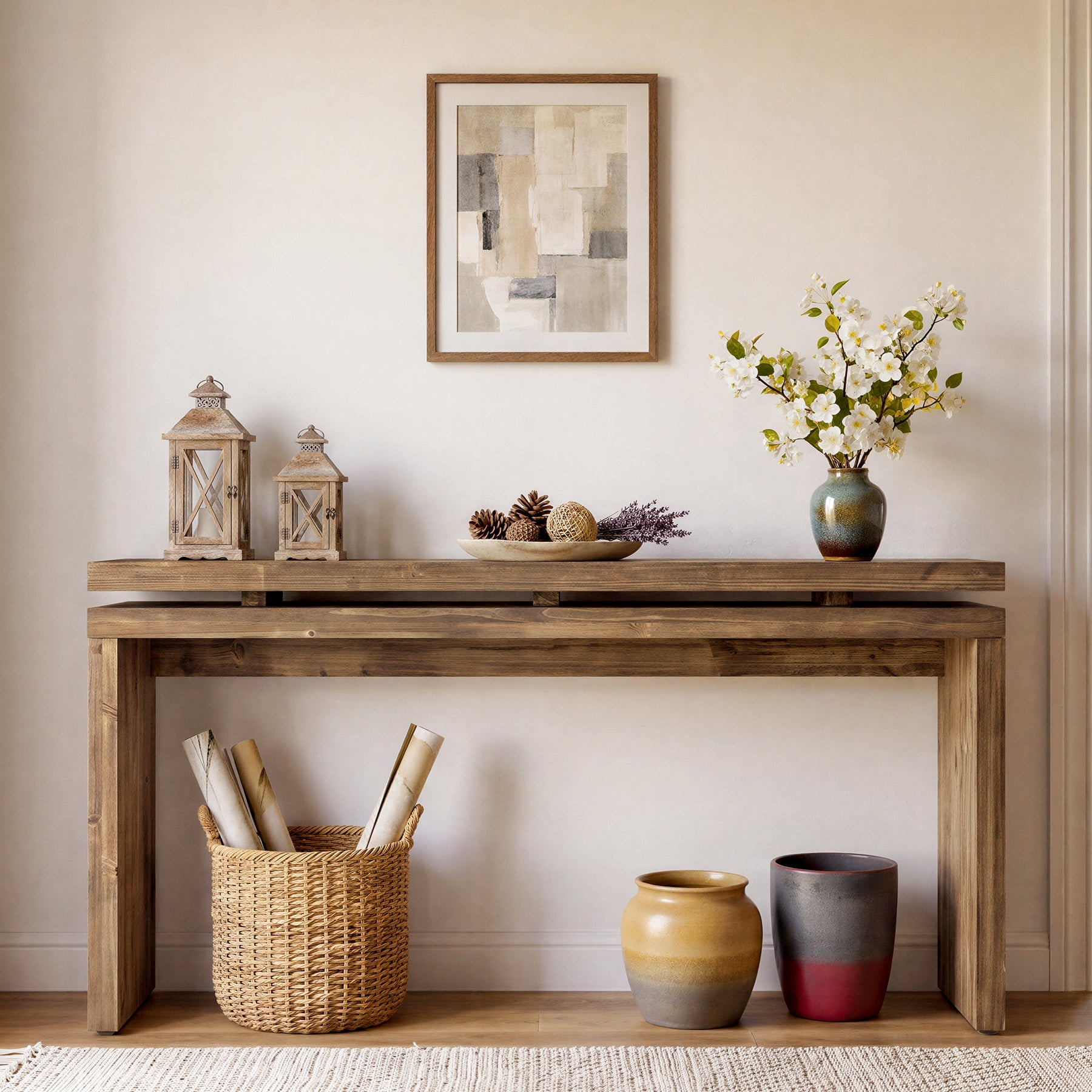Tribesigns Massief Houten Consoletafel 160 cm, Smalle Haltafel in Landelijke Stijl