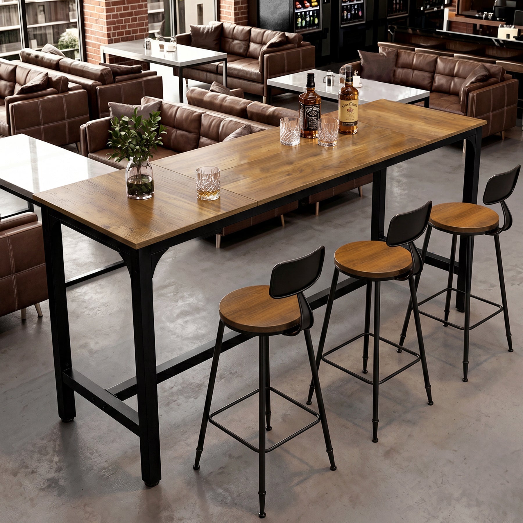 Tribesigns Bartafel 180 cm voor 6–8 Personen, Hoge Tafel met Metalen Frame en Voetensteun