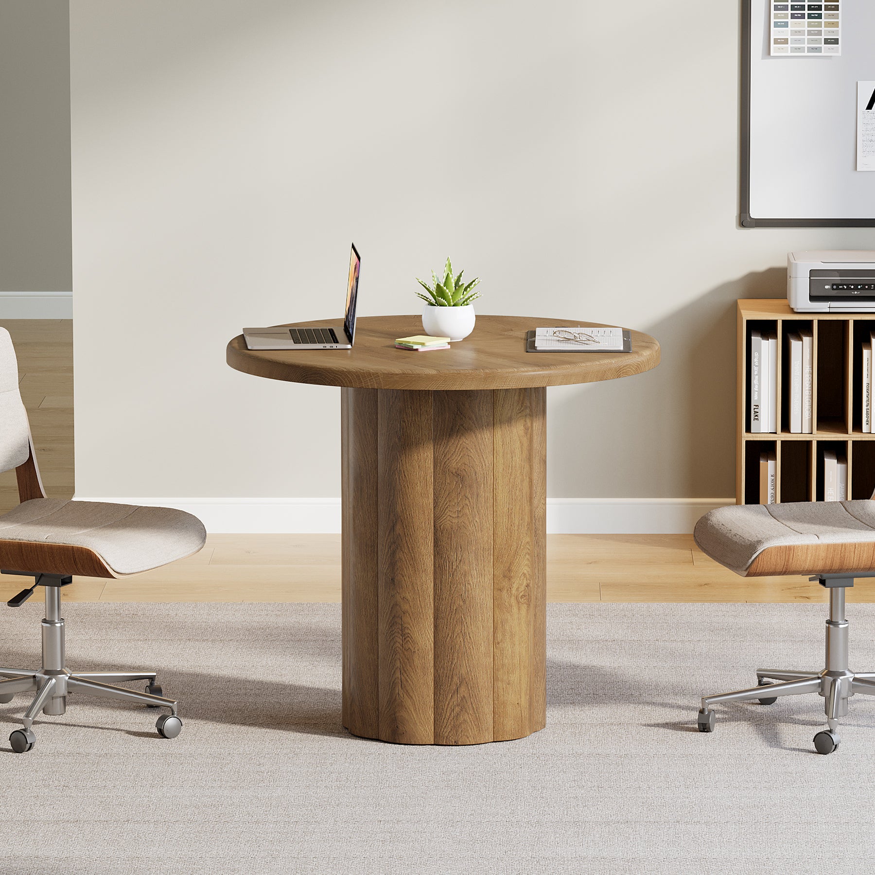 80 cm Ronde Conferentietafel voor 4 Personen, Stevige Basis voor Overlegruimte en Ontvangstbalie