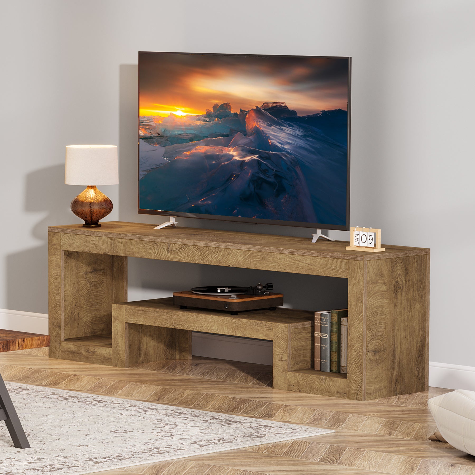 160 cm Tribesigns TV-Meubel voor 55–75 Inch TV’s, Landelijk Entertainment Center met Open Opbergruimte