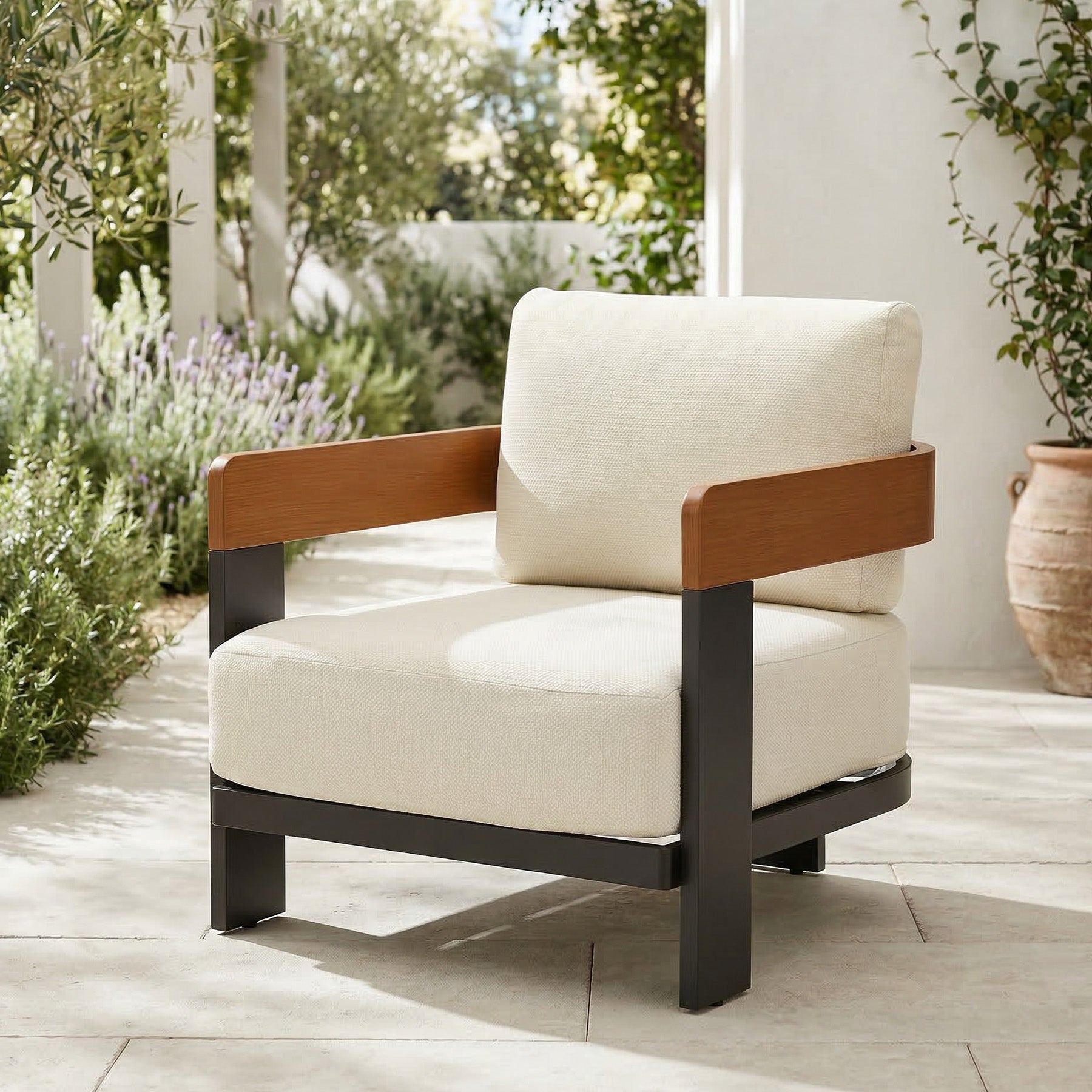 Buiten Lounge Stoel, Terras Fauteuil met Kussens en Aluminium Frame