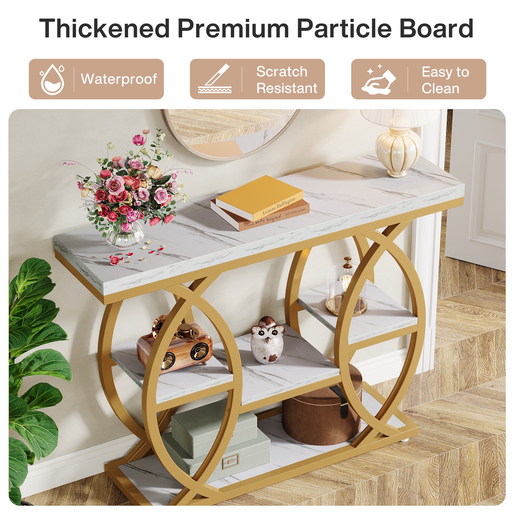 Industrieel Consoletafel 100 cm met 4 Opbergplanken, Smalle Houten Bijzettafel voor hal en Kleine Ruimtes