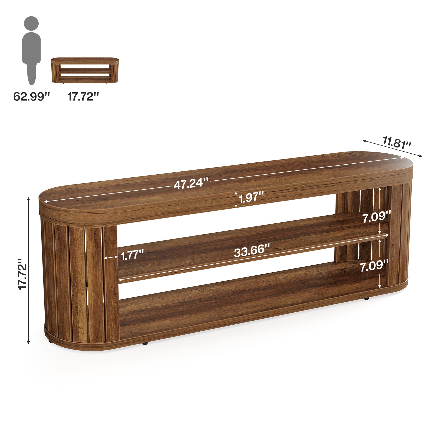 120 cm TV Meubel voor TV tot 55 Inch, Ovale Media Tafel met 2 Niveaus Opbergruimte voor Woonkamer Slaapkamer
