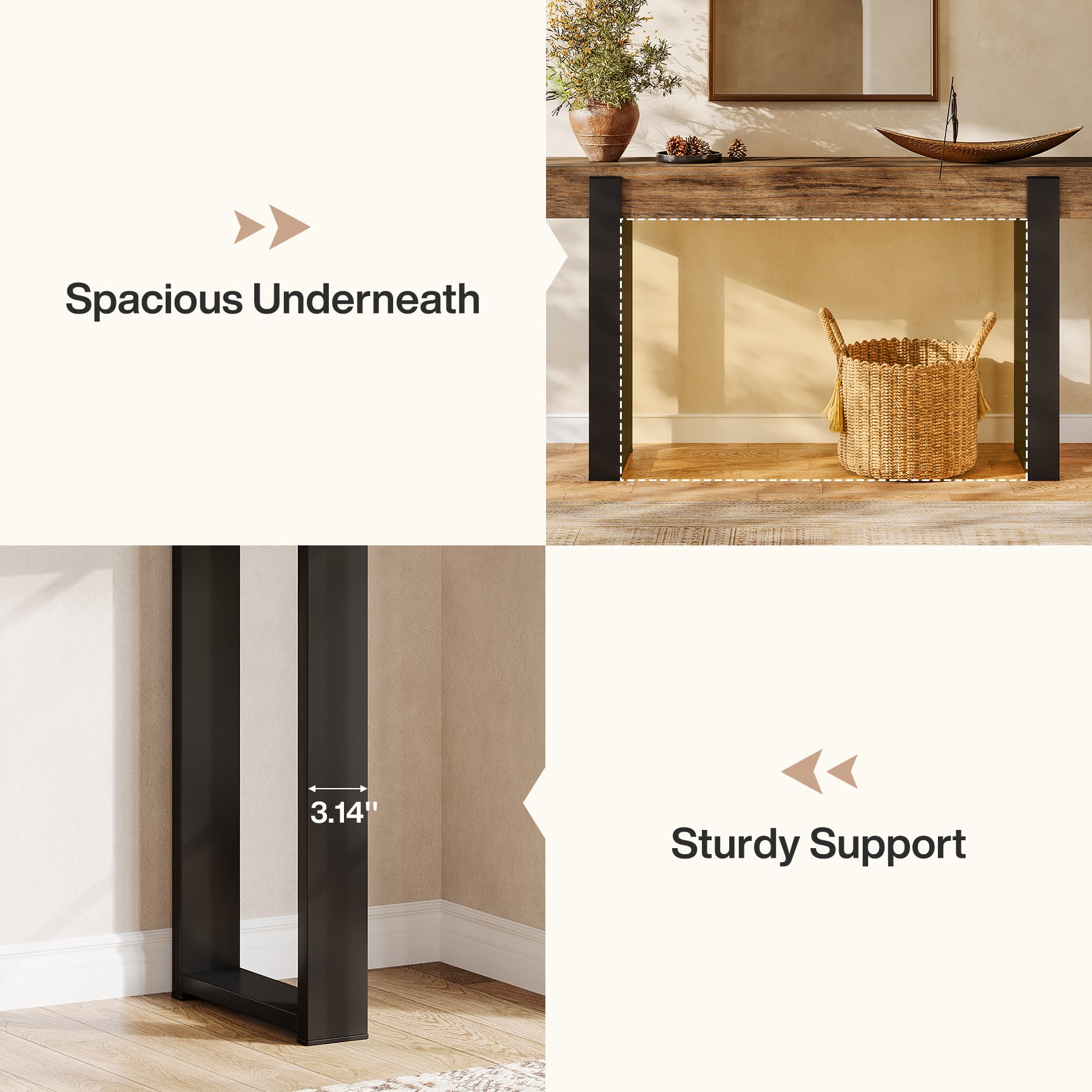 160 x 30 cm Tribesigns massief houten consoletafel met metalen steunpoten, smalle sidetable voor hal entree woonkamer en achter de bank