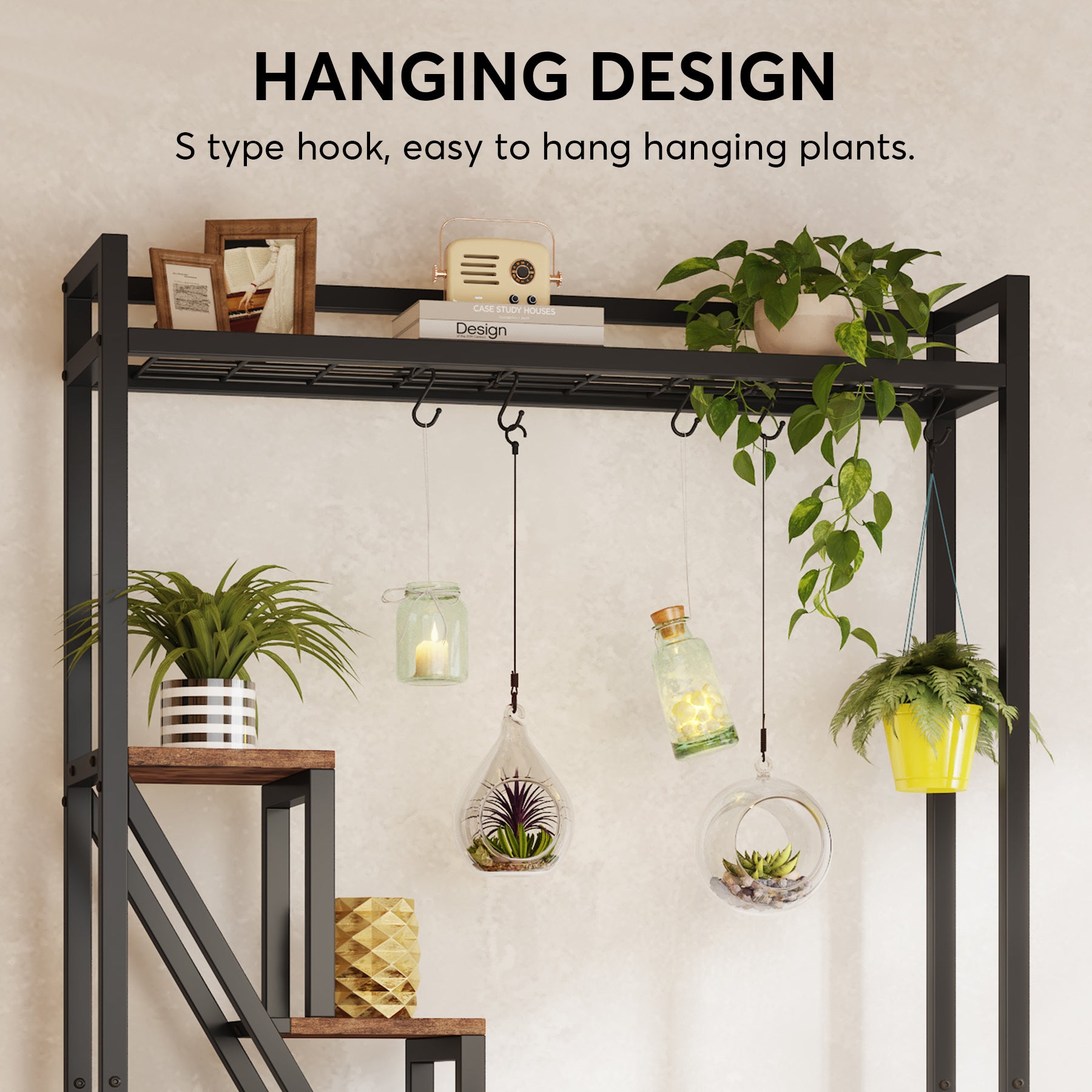 180 cm Hoge Plantenstandaard, Zevenlagen Metalen Displayrek voor Binnen en Balkon