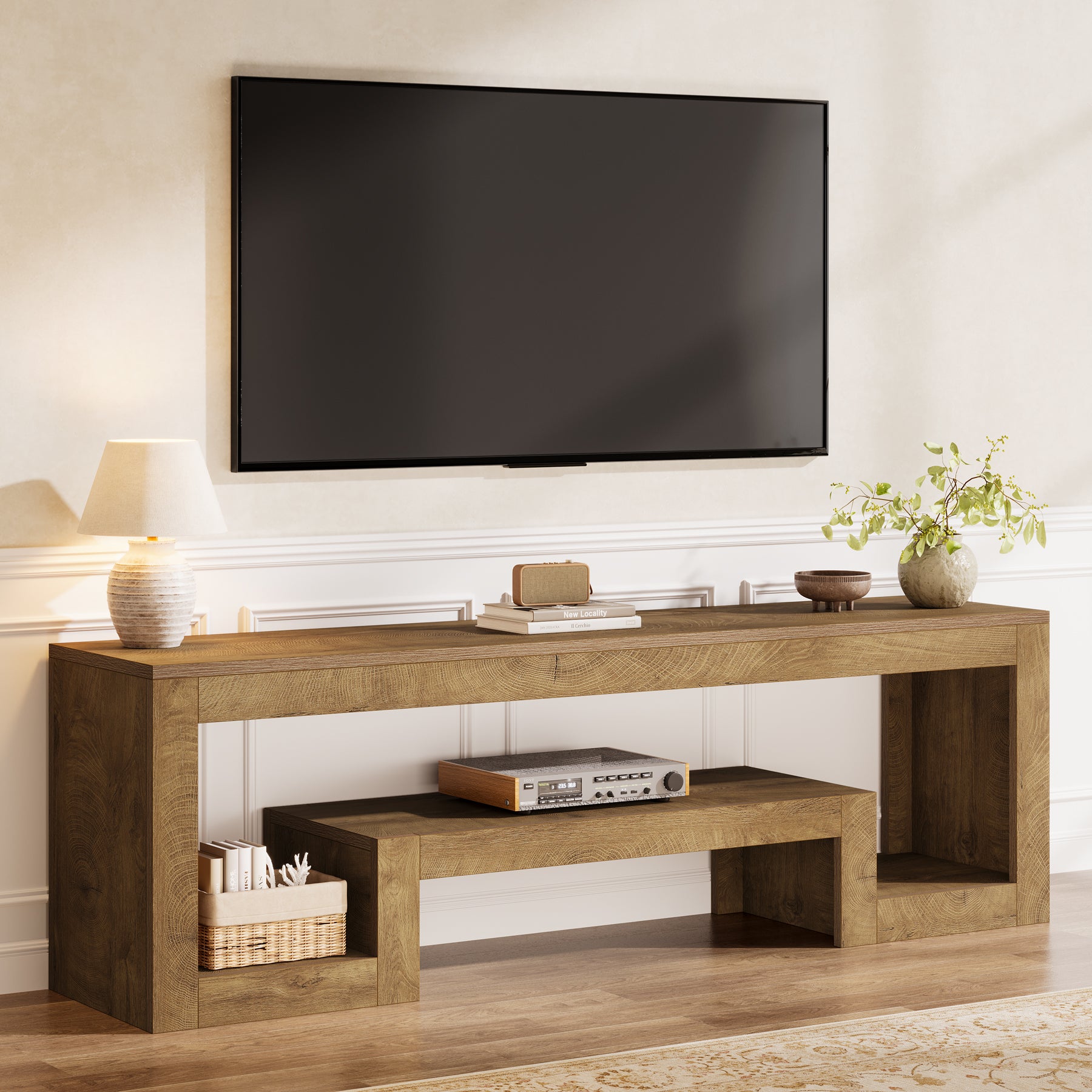 160 cm Tribesigns TV-Meubel voor 55–75 Inch TV’s, Landelijk Entertainment Center met Open Opbergruimte