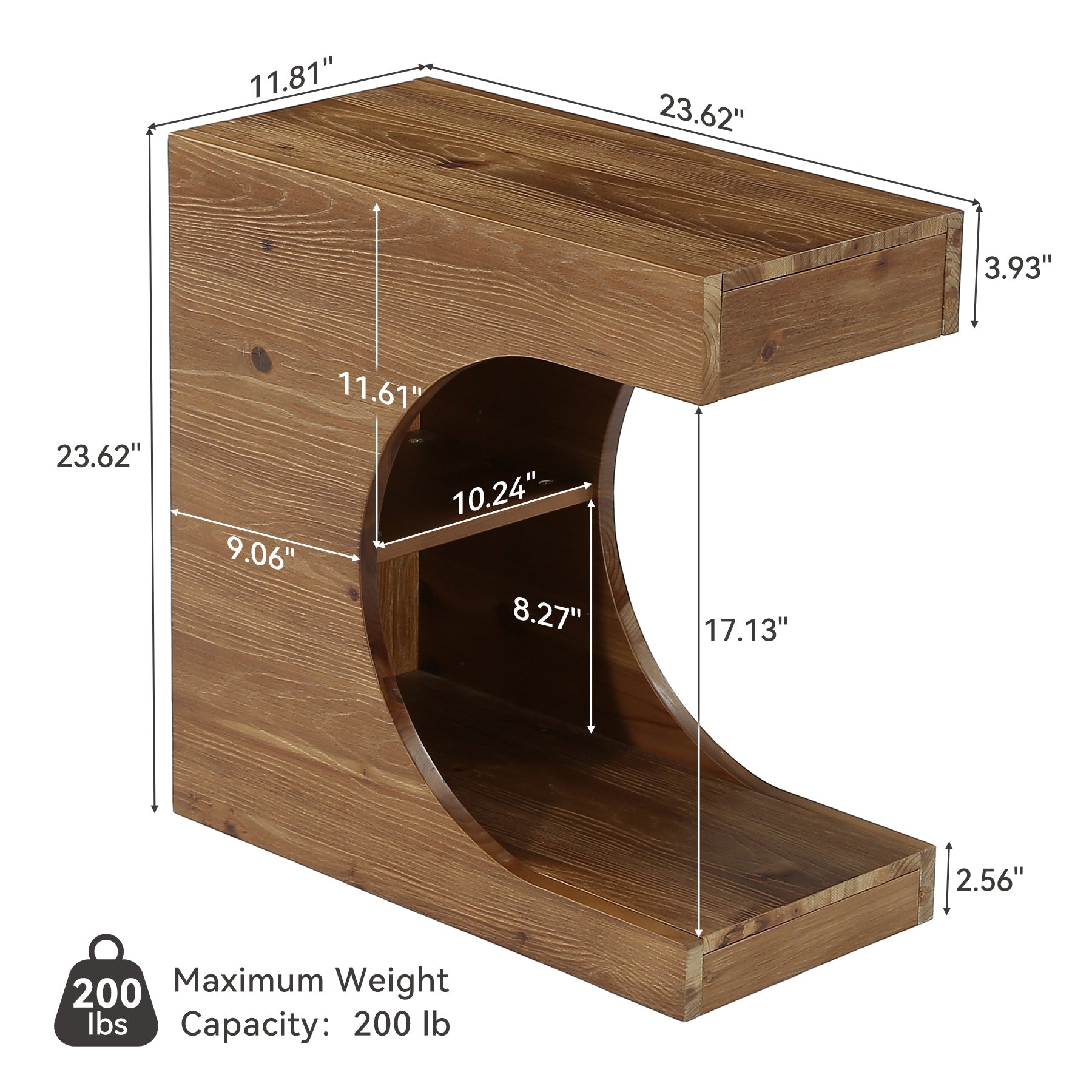 Tribesigns massief houten bijzettafel in C-vorm, modern nachtkastje met 2 planken voor woonkamer en slaapkamer