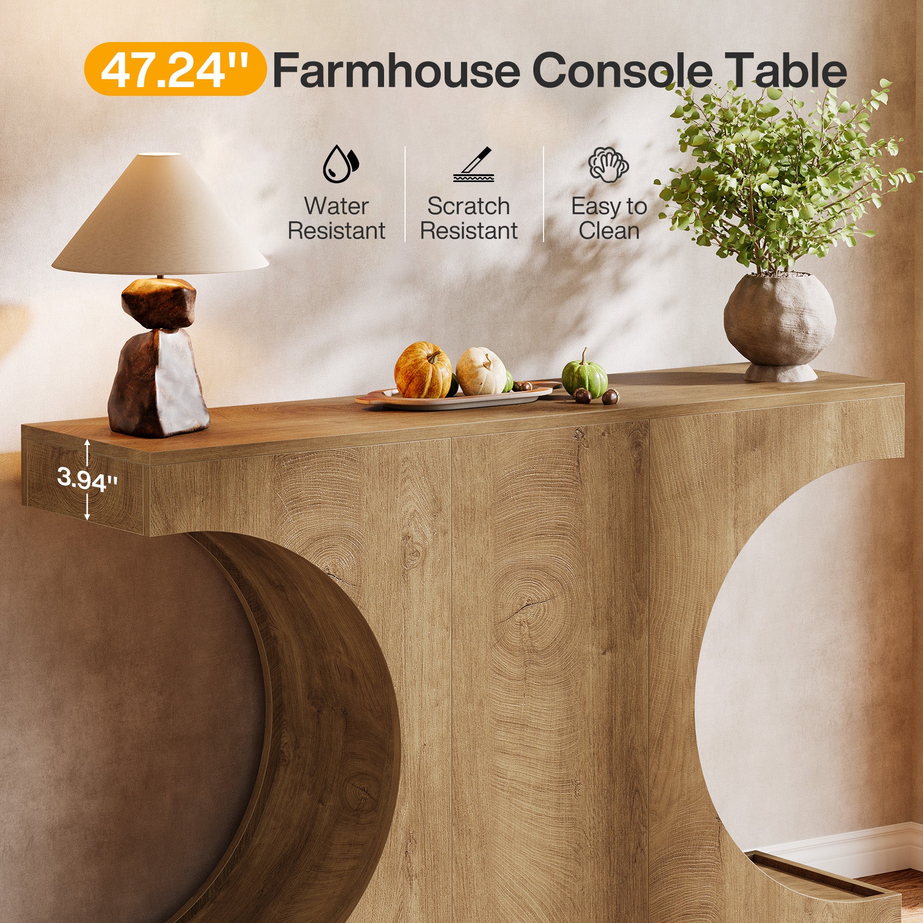 120 cm Landelijke Consoletafel met C-Vormige Poten, Smalle Haltafel van Hout Bruin voor Woonkamer