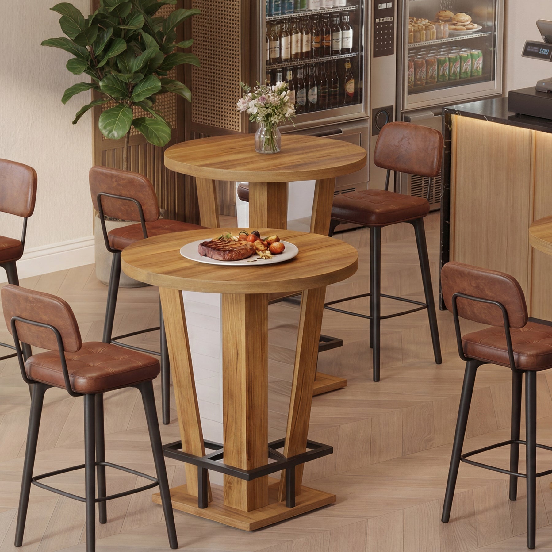 Tribesigns Ronde Sta-tafel 80 cm Ø in modern bar-design, High Top Bistrotafel met Metalen Voetsteun