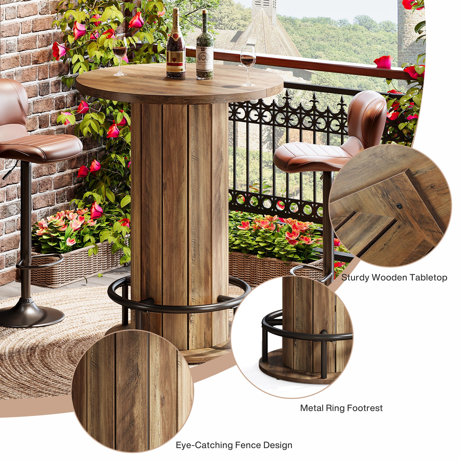 80 cm Tribesigns Eettafel met Houten Lattenvoet en Voetsteun