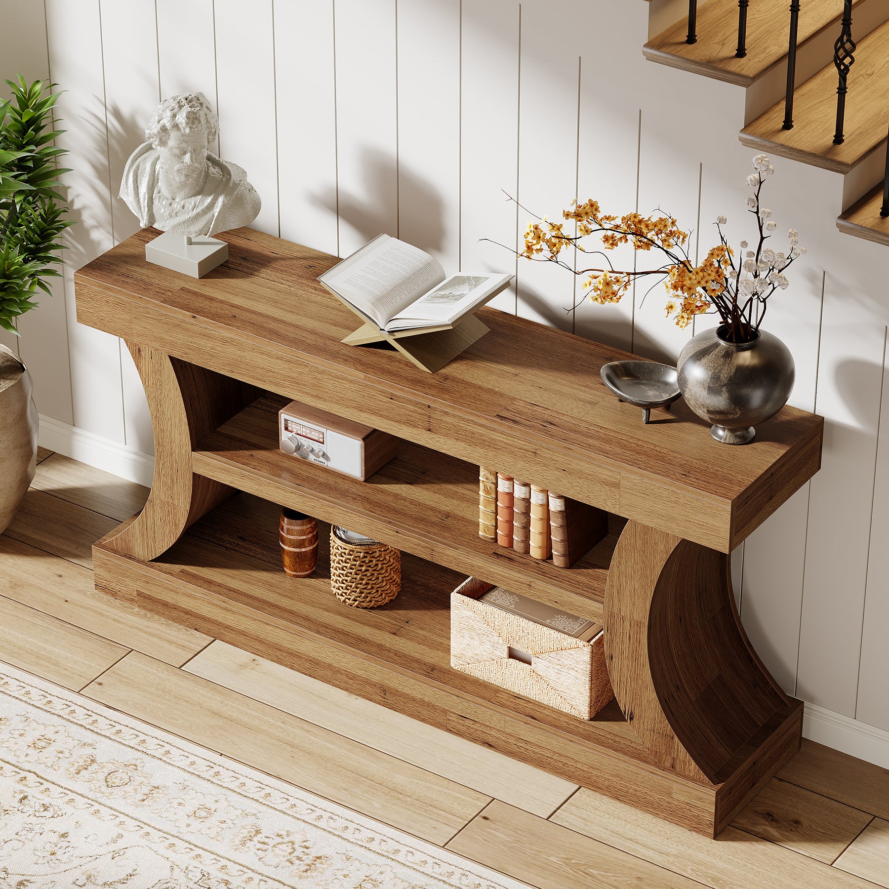 160 cm Tribesigns consoletafel met gebogen ontwerp, lage tv-kast met opbergruimte voor woonkamer