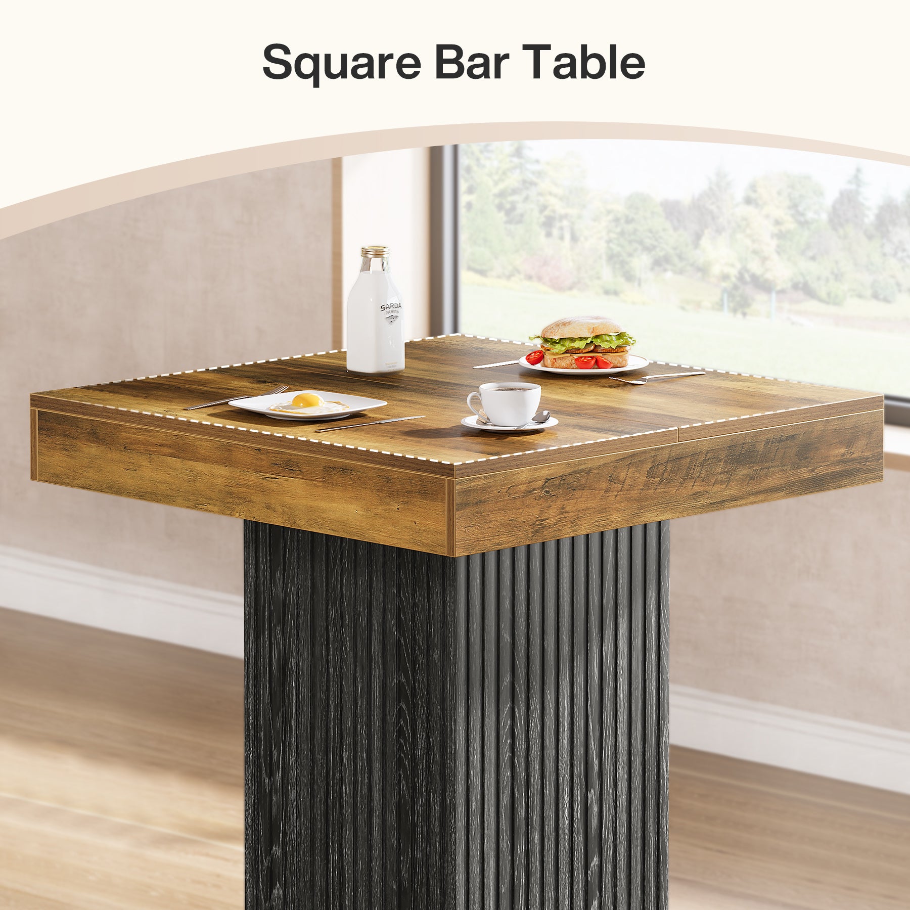 80 x 80 x 101 cm vierkante bartafel met metalen voetensteun, industriële pubtafel voor keuken eetkamer