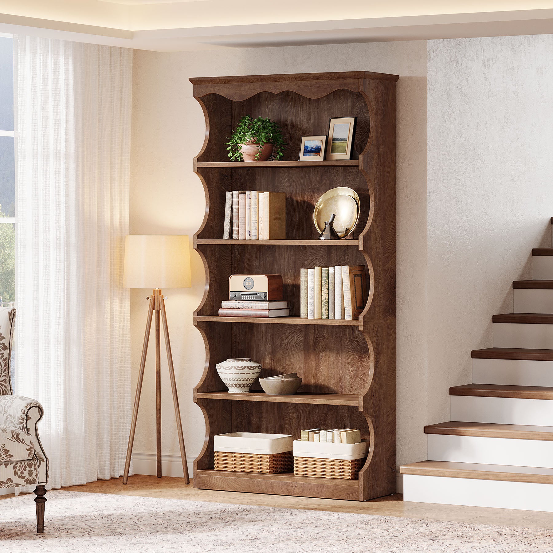 Tribesigns Boekenkast 178 cm Hoog met 5 Open Planken voor Woonkamer