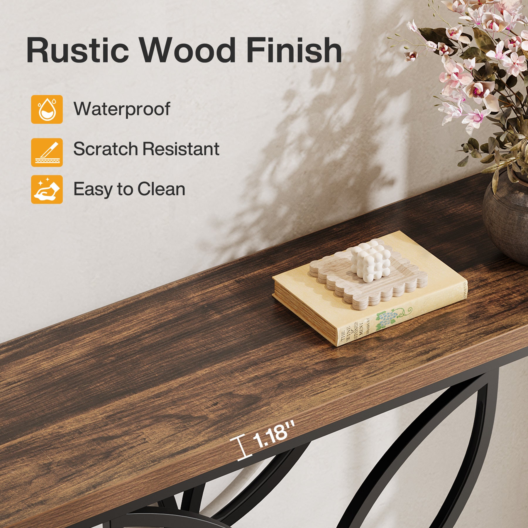 Tribesigns 120 cm Industrieel Console Tafel, Unieke Vlinder Metaal Basis