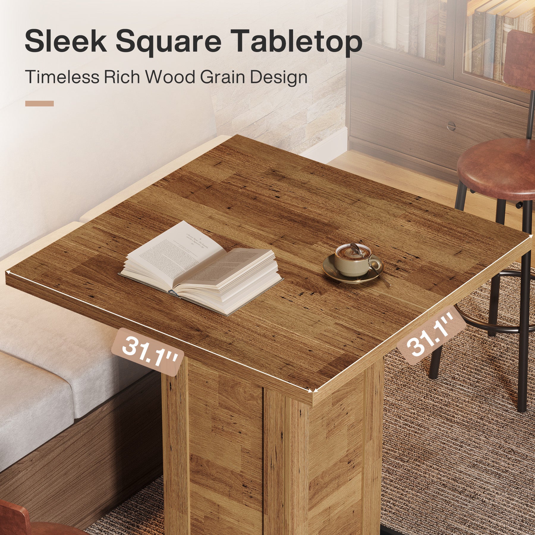 100 cm Vierkante Bartafel Industrieel, Hoge Bistrotafel met Voetsteun voor Keuken Bar Kleine Ruimtes