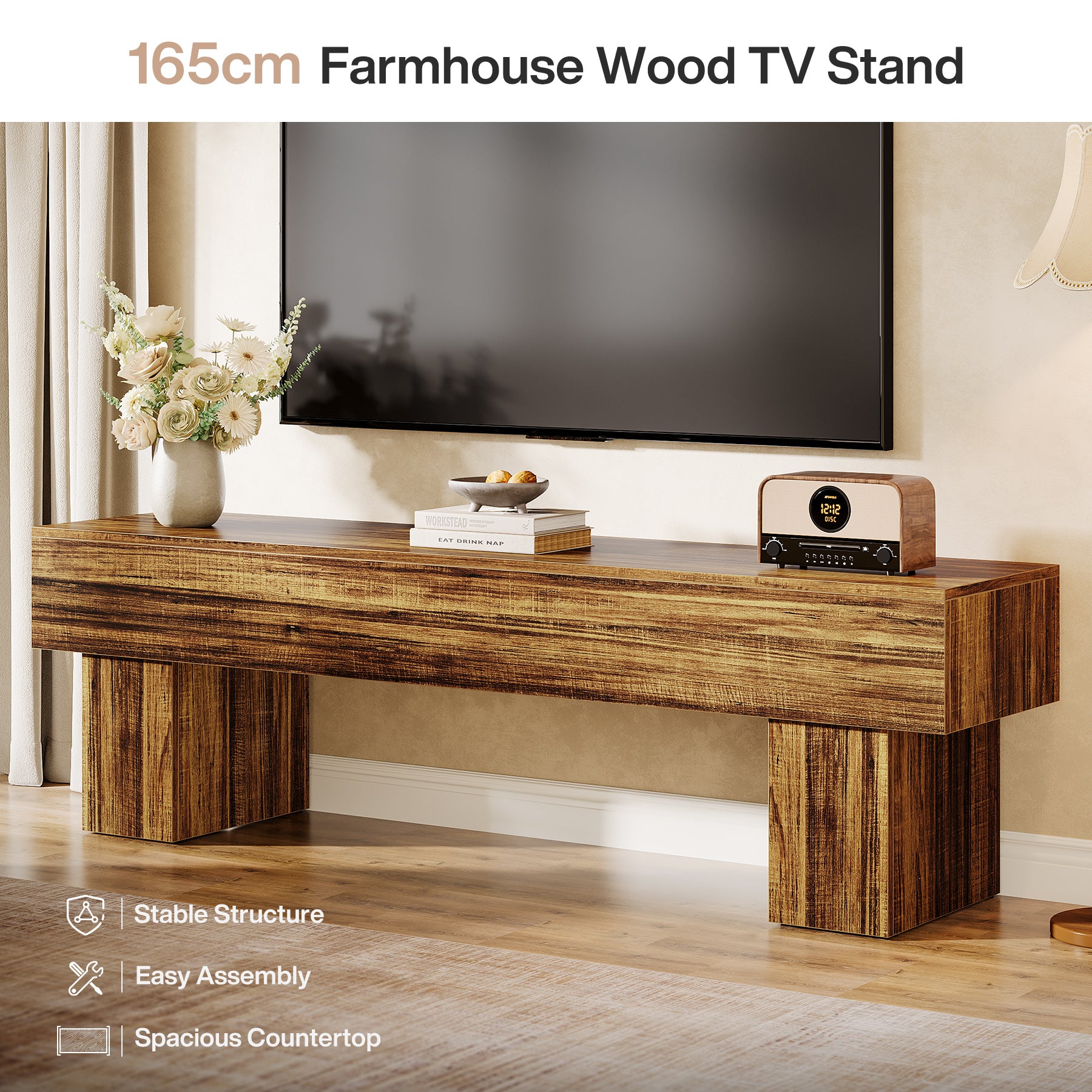 Tribesigns 160 cm TV-meubel, Farmhouse Entertainment Center voor Woonkamer en TV