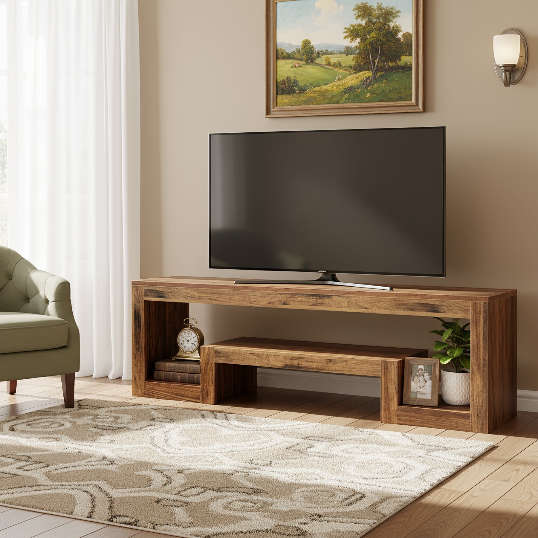 160 cm Tribesigns TV-Meubel voor 55–75 Inch TV’s, Landelijk Entertainment Center met Open Opbergruimte