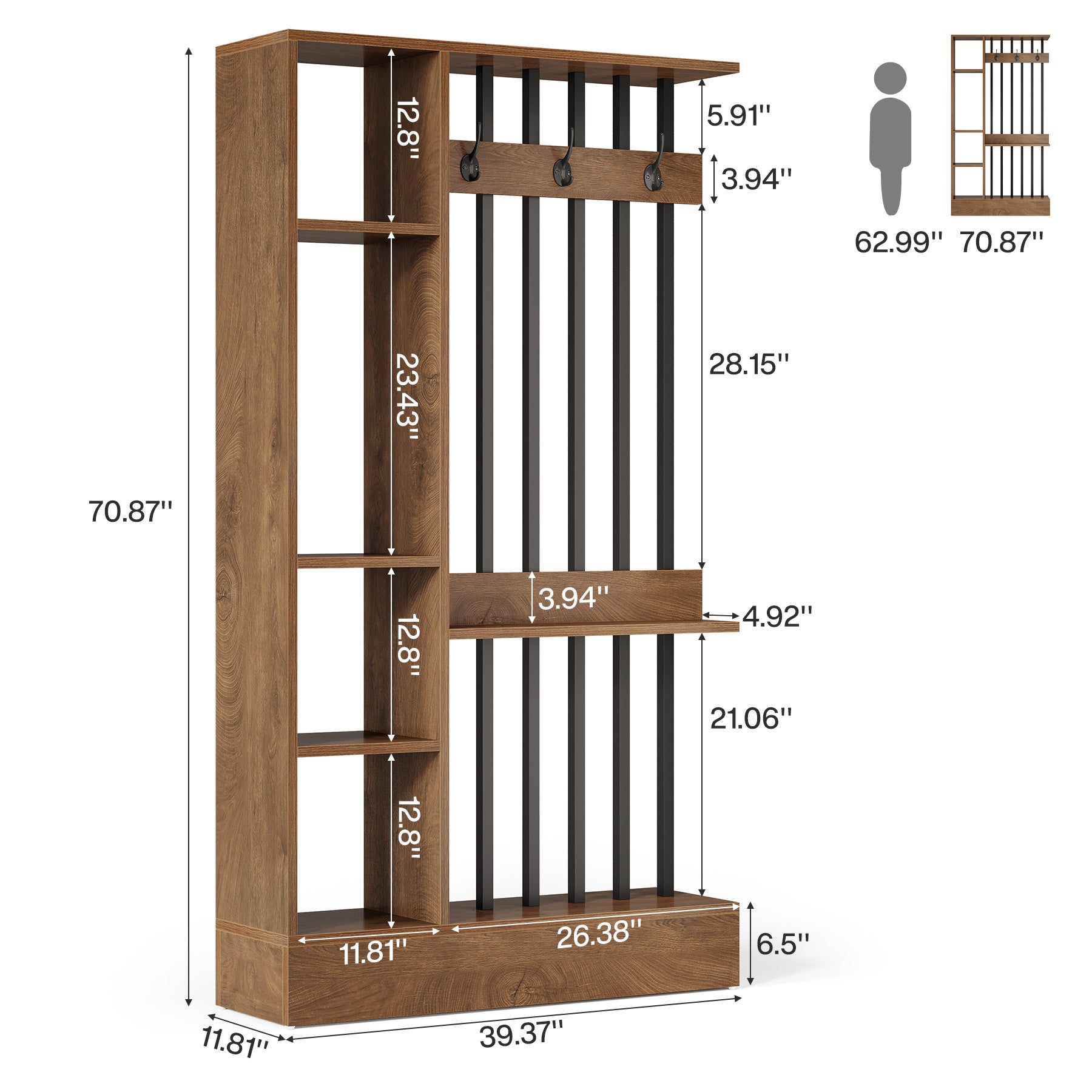 Tribesigns 180 cm Roomdivider Kast, Vrijstaande Scheidingswand met Haken