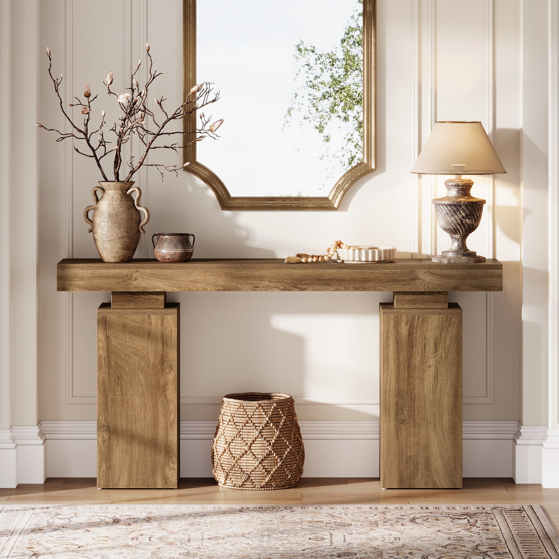 Consoletafel van 160 cm in landhuisstijl voor hal en achter de bank, moderne houten sidetable voor woonkamer en entree