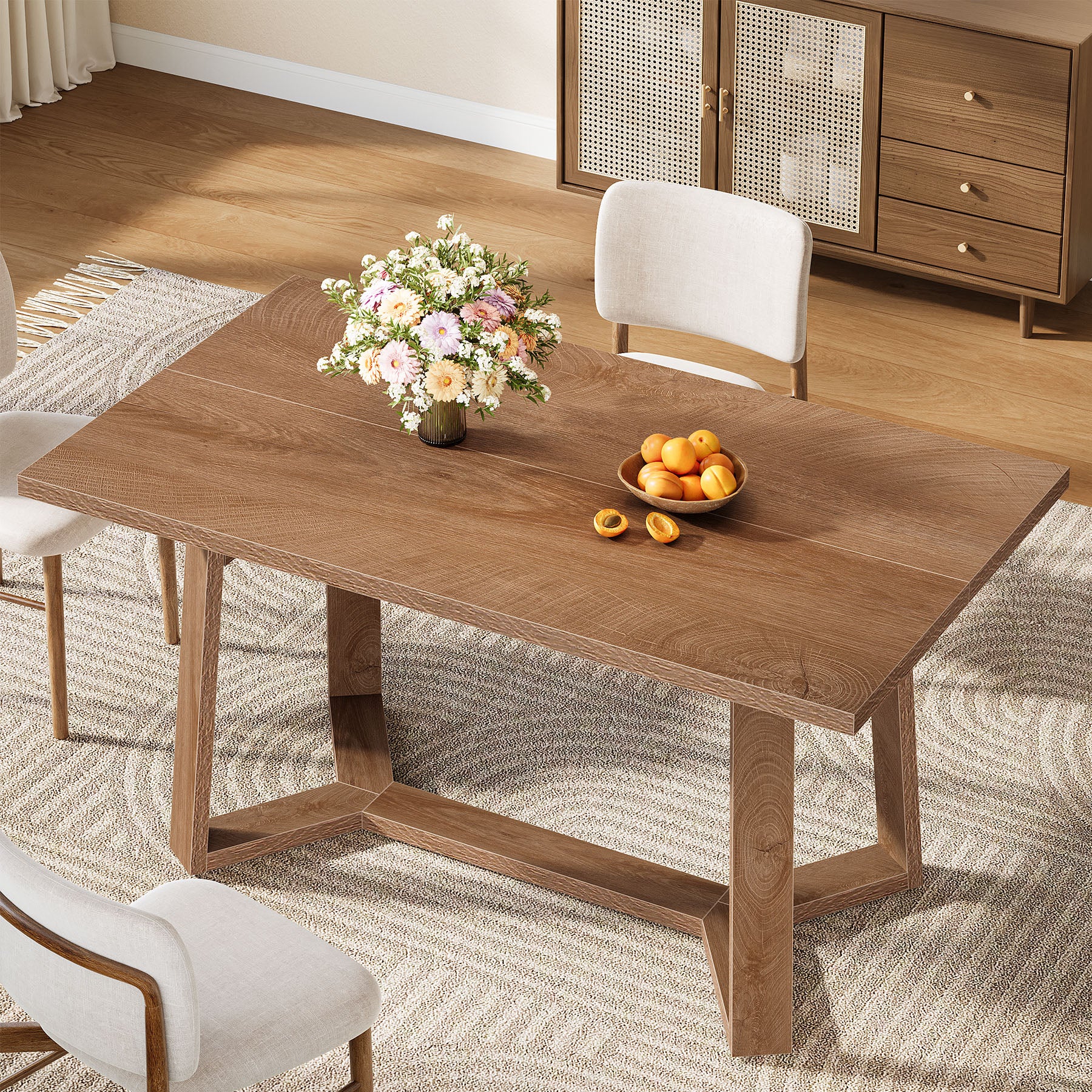 Eettafel van 120 cm in landhuisstijl voor 4 personen, houten keukentafel in bruin