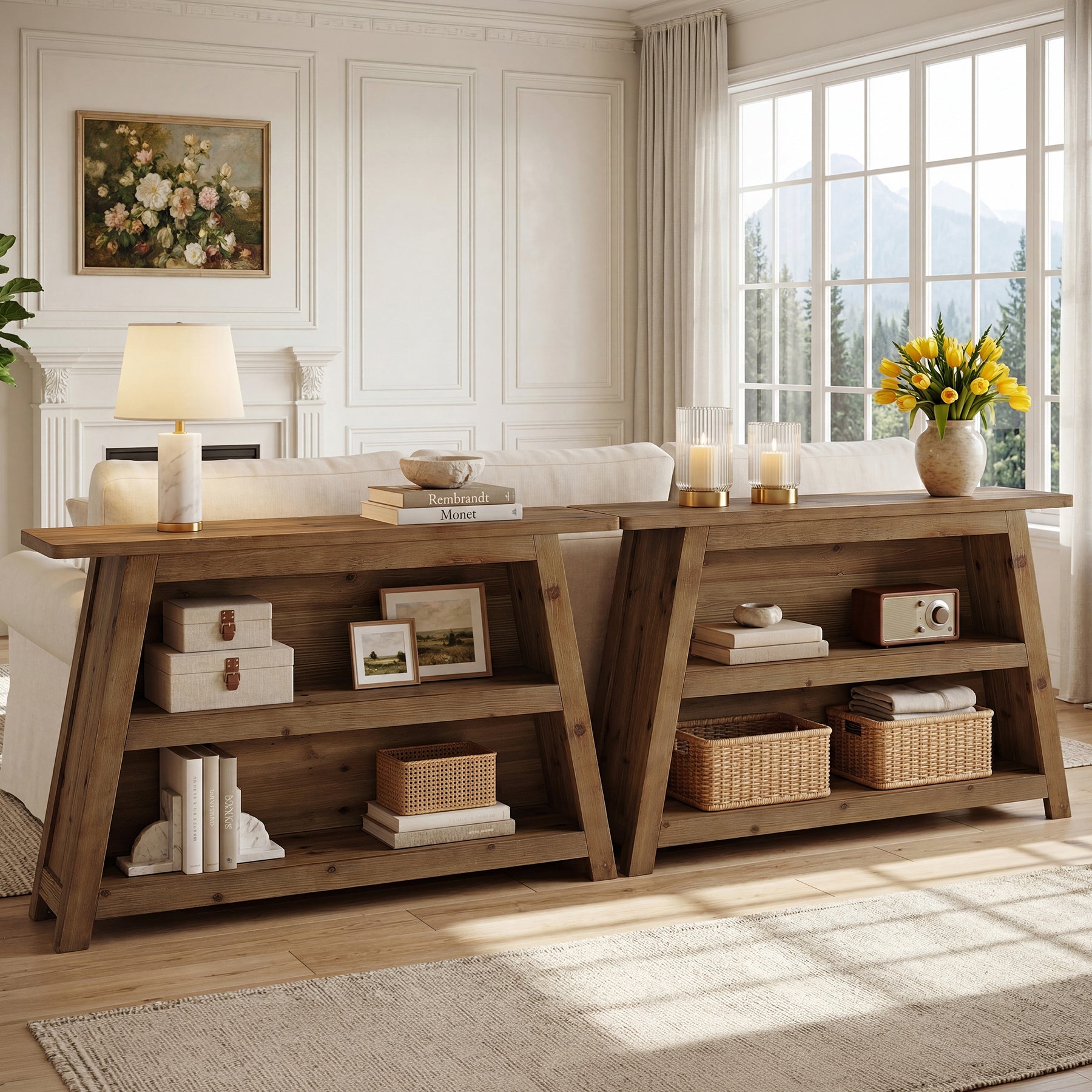Tribesigns 120 cm massief houten consoletafel, sidetable met 3 planken voor hal