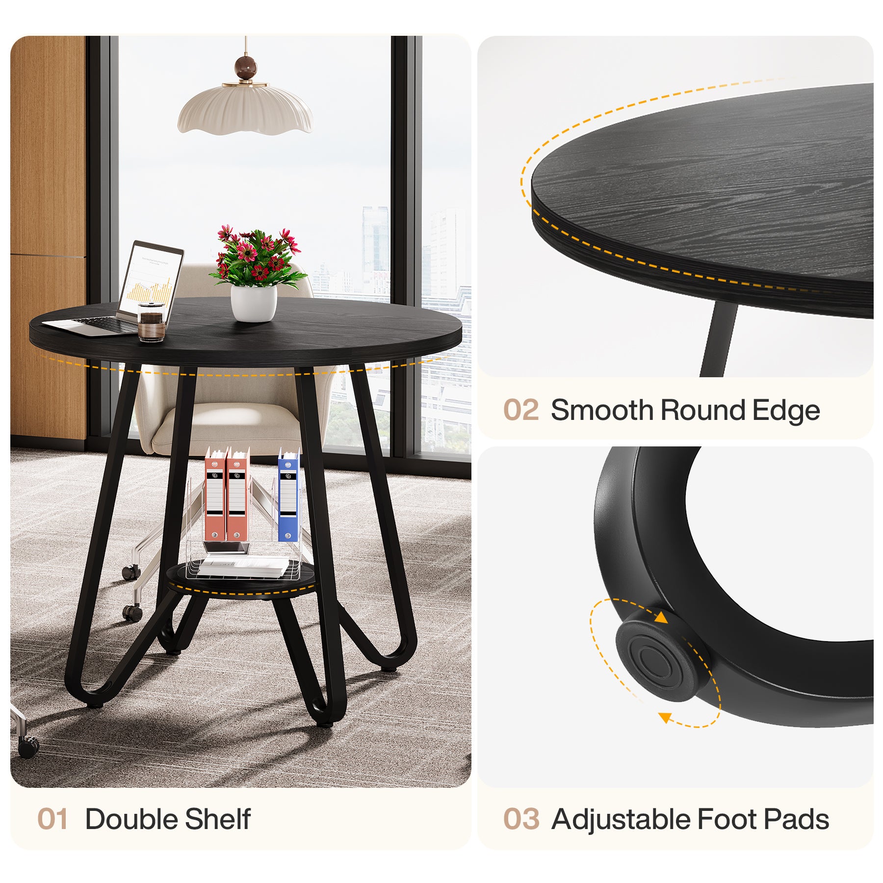 80 x 80 x 75 cm Ronde Conferentietafel voor 2-4 Personen, Compacte Houten Kantoortafel Bruin