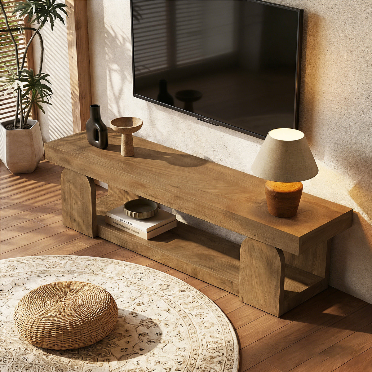 160 cm Tribesigns tv-meubel voor tv's tot 165 cm met open opbergplank, landelijk tv-dressoir in naturel houtlook voor woonkamer