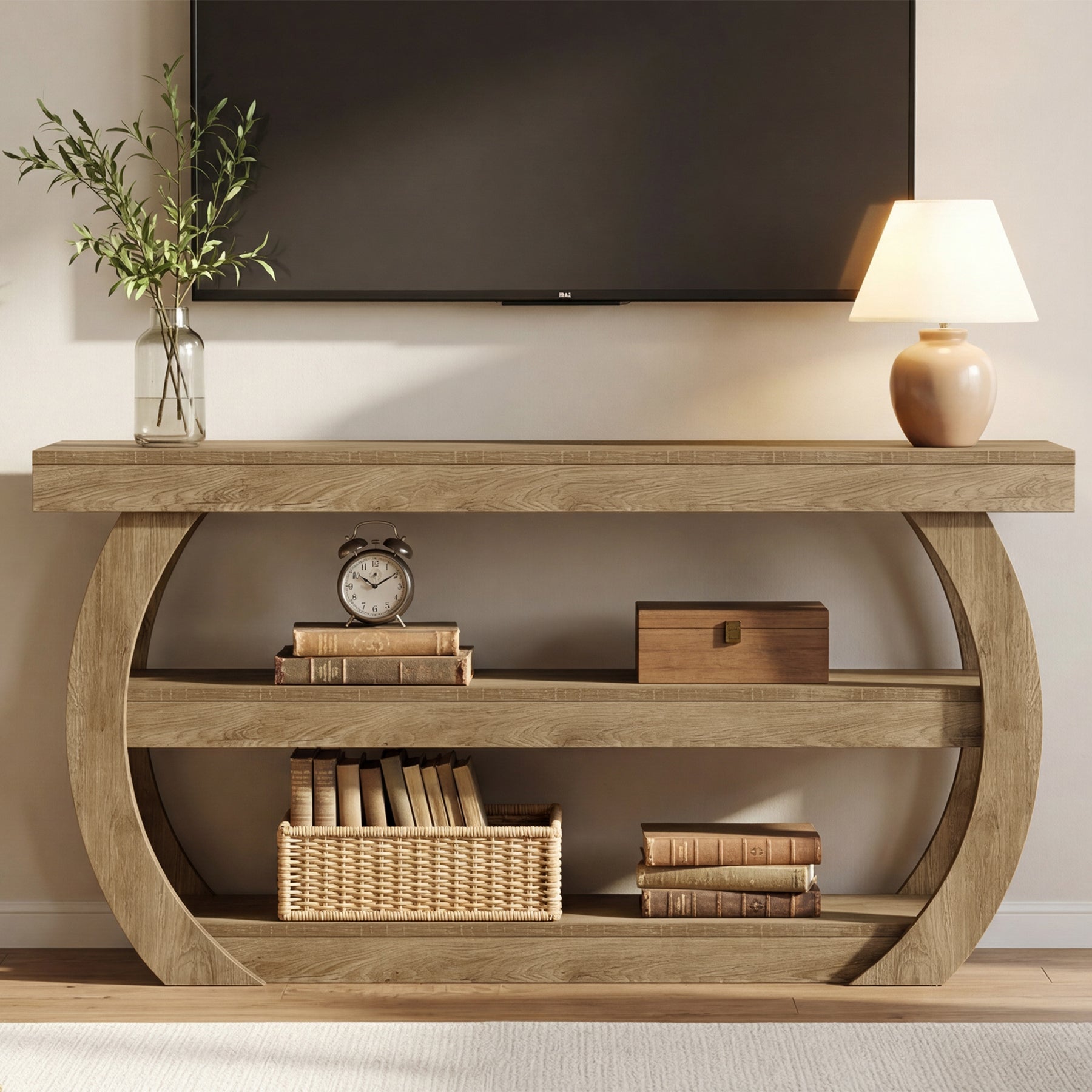 160 cm TV Meubel voor TV tot 75 Inch, Landelijke Media Tafel met Opbergruimte
