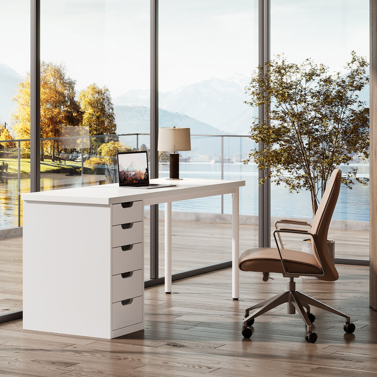 120 cm Tribesigns Bureau met 5 Lades, Compact Computerbureau met Opbergruimte voor Thuiswerkplek