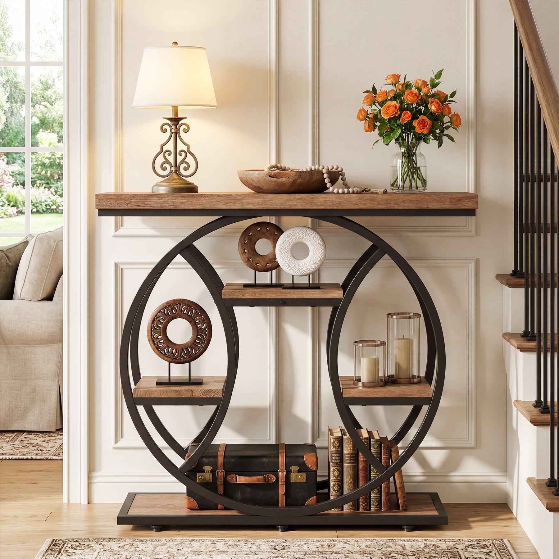 105 cm Tribesigns Consoletafel, 4-Laagse Sidetable met Rond Frame
