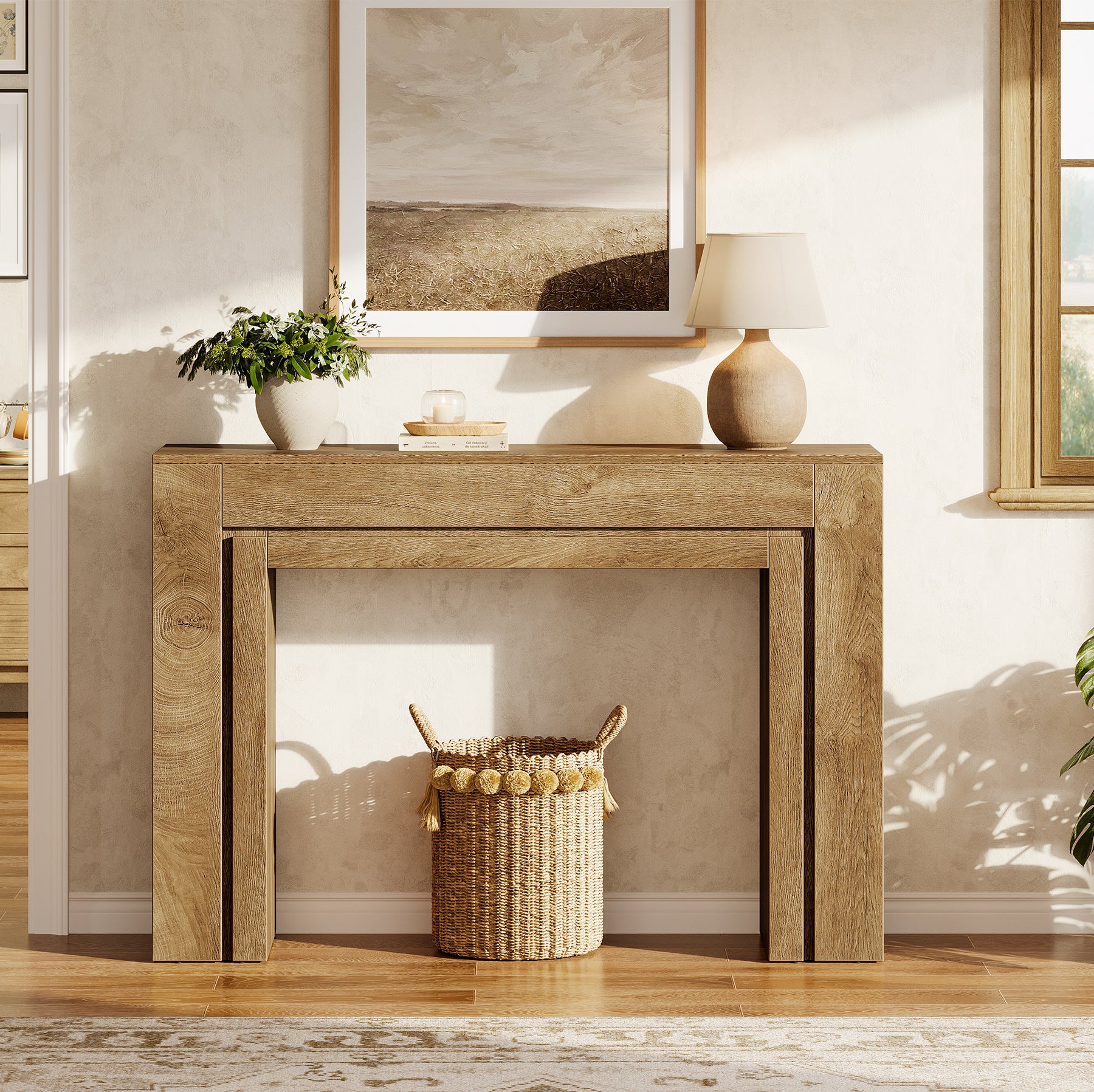 105 cm Landelijke Consoletafel met Dubbele Basis, Smalle Entreetafel voor Hal Woonkamer en Foyer