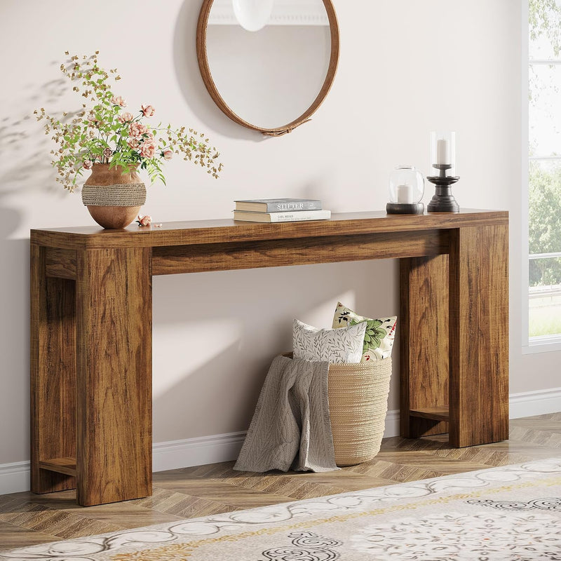 160 cm Smalle Consoletafel, Landelijke Houten Bijzettafel in Licht Eiken Voor Kleine Ruimtes
