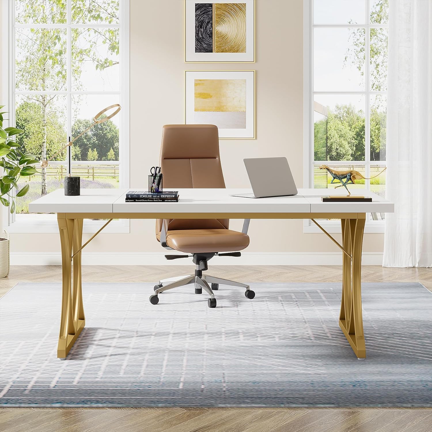 160 cm Tribesigns Computerbureau, Modern Werktafel met Gouden Metaal Frame