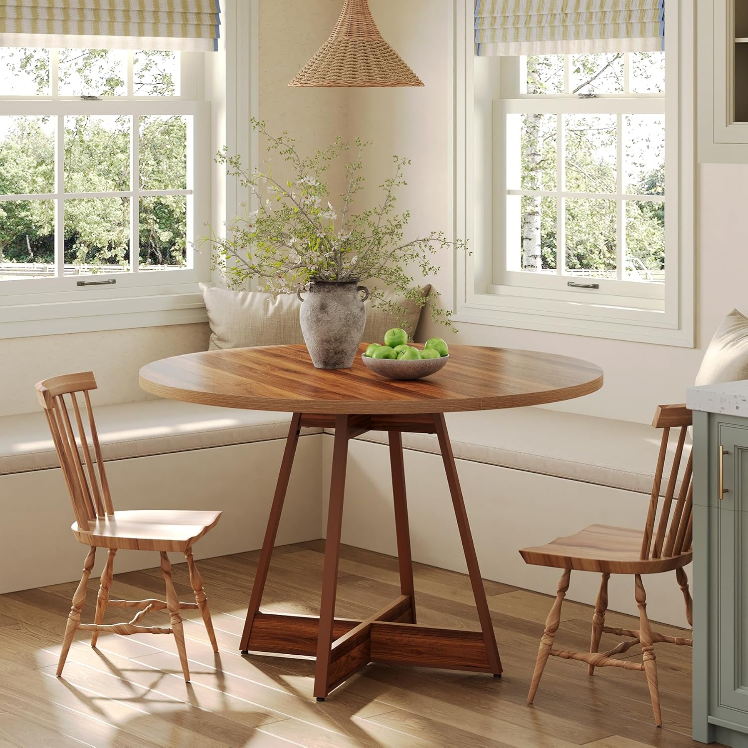 100 cm Ronde Eettafel voor 2-4 Personen, Landelijke Keukentafel met Pedestal