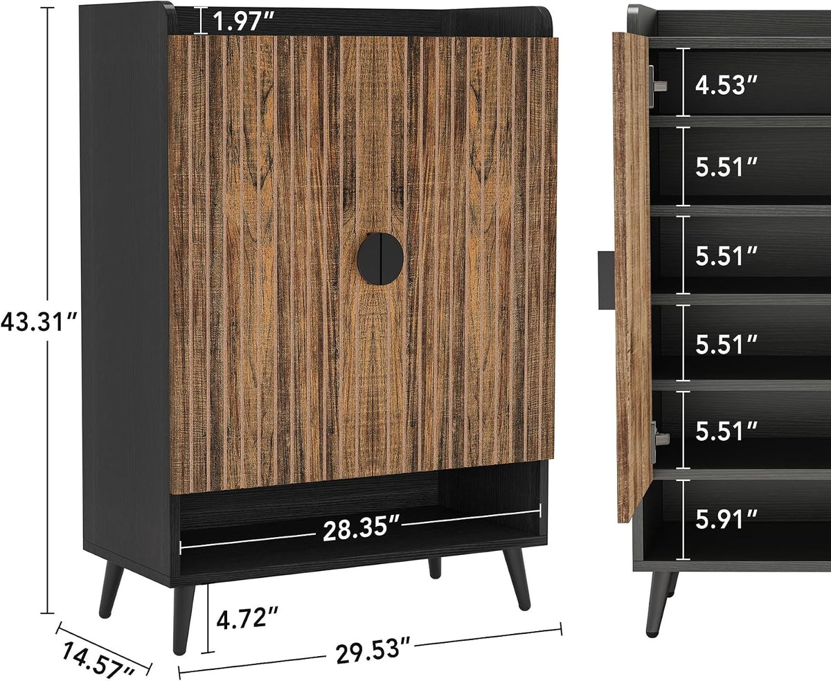 110 cm Schoenenkast, Witte Opbergmeubel met Zeven Planken en Gouden Frame