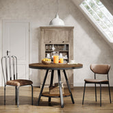 90cm Ronde Eettafel voor 4 Personen, Landhuisstijl met Metalen Poten voor Keuken en Woonkamer in Bruin 3