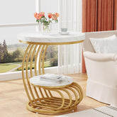 50 cm Ronde Bijzettafel, Moderne Design met Gouden Frame en Witte Afwerking 3