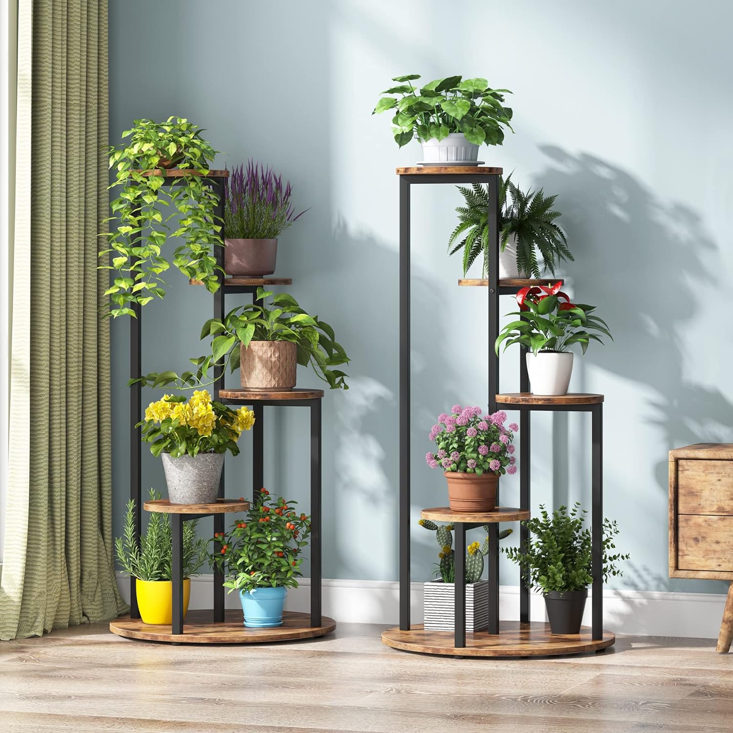 Vierlagen Plantenstandaard voor Binnen, Stevige Houten Planken met Metal Frame
