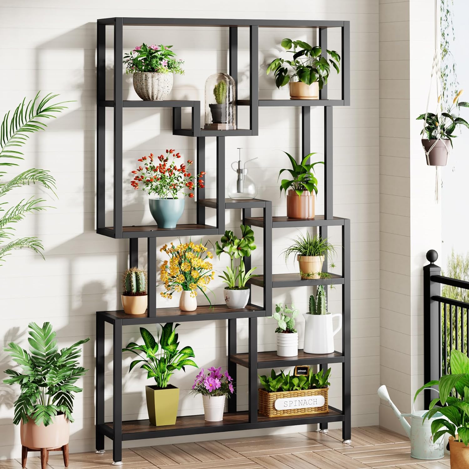180 cm Hoge Boekenkast, Industriële Boekenplank met Zeven Open Planken voor Woonkamer