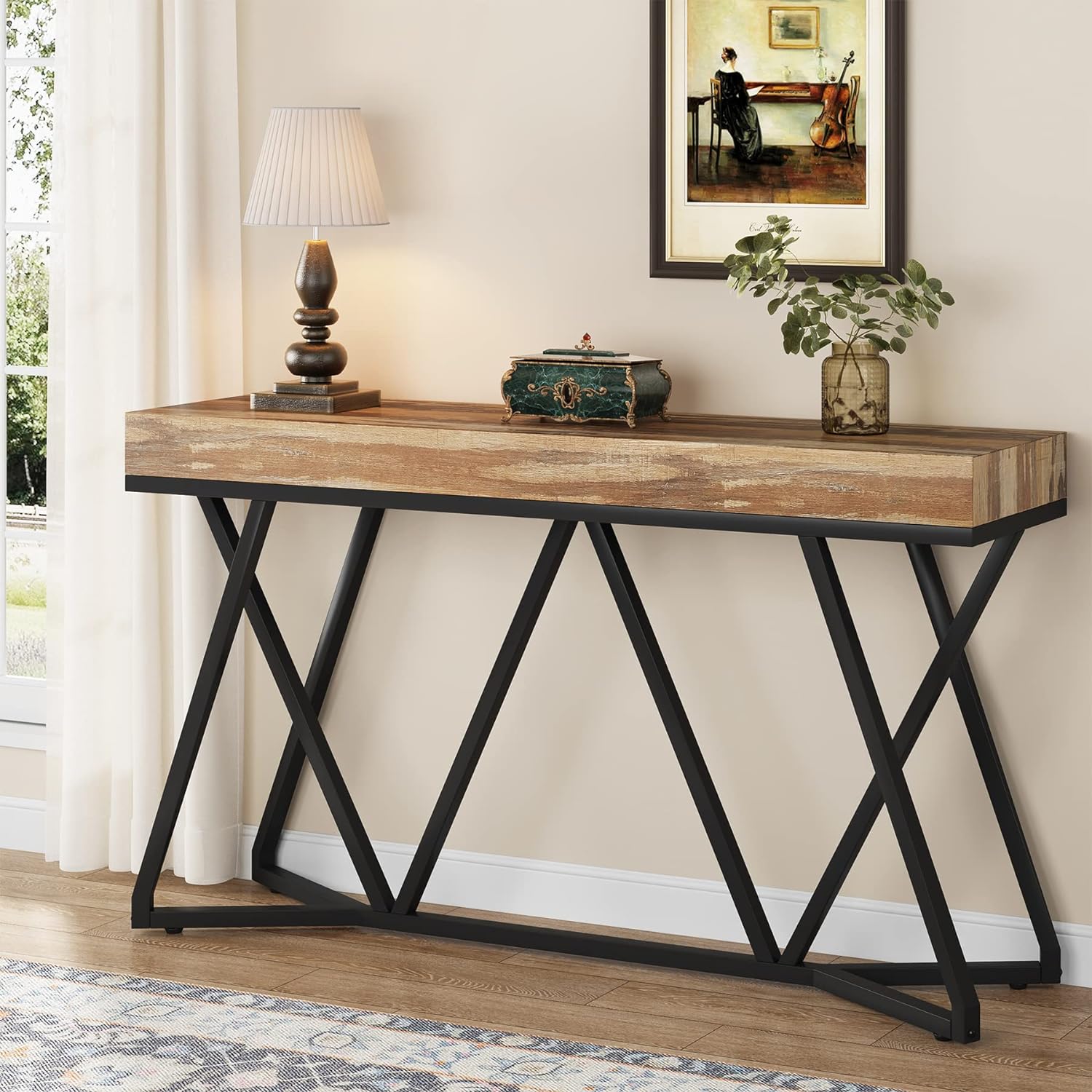 160 cm Metalen Console, Moderne Banktafel voor Entree en Woonkamer