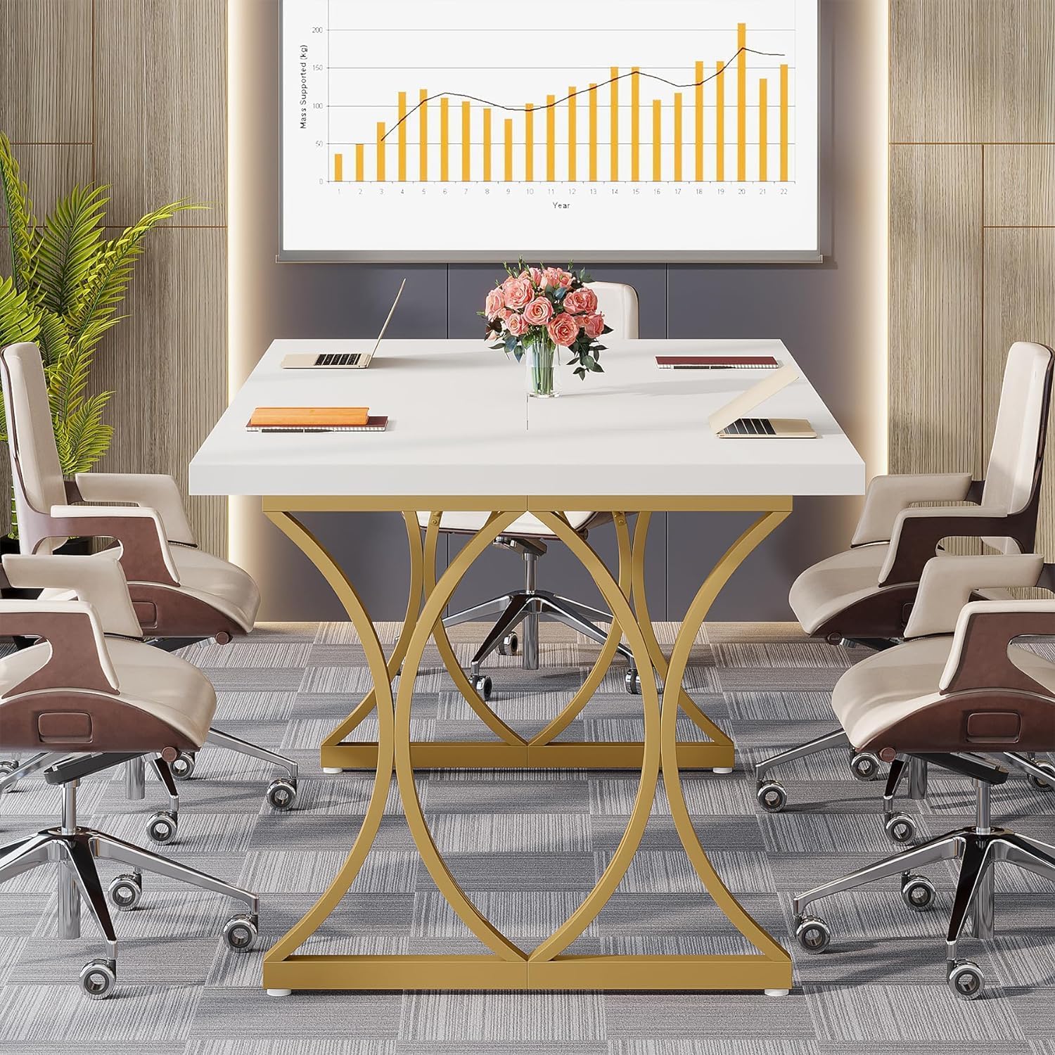 160 cm Tribesigns Computerbureau, Modern Werktafel met Gouden Metaal Frame