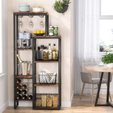 80 cm Vrijstaand Wijnrek, 5 Laags Industrieel Design met Glas Houder in Bruin 3