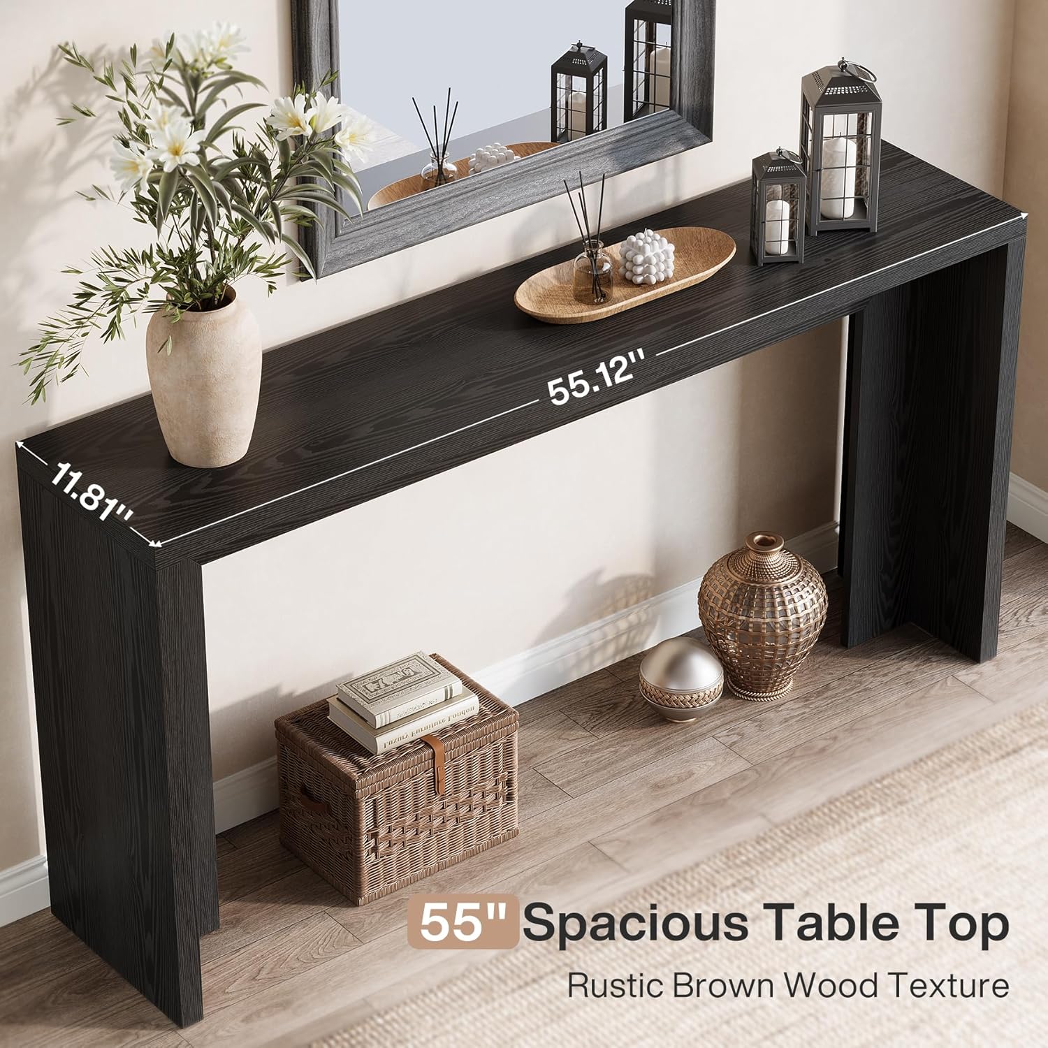 140 cm Farmhouse Console Tafel, Houten Banktafel met Opbergruimte Voor Woonkamer