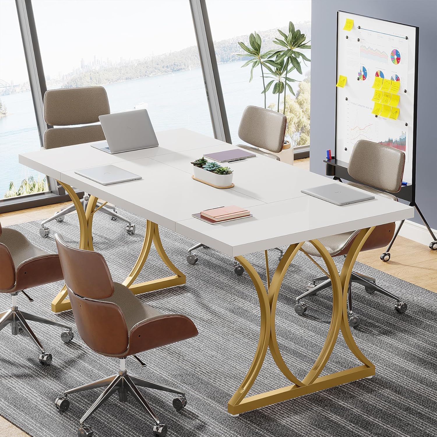 160 cm Tribesigns Computerbureau, Modern Werktafel met Gouden Metaal Frame