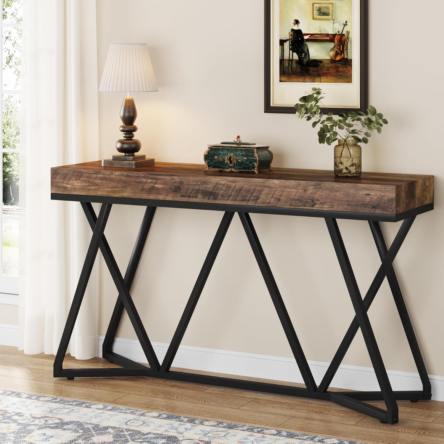 160 cm Metalen Console, Moderne Banktafel voor Entree en Woonkamer