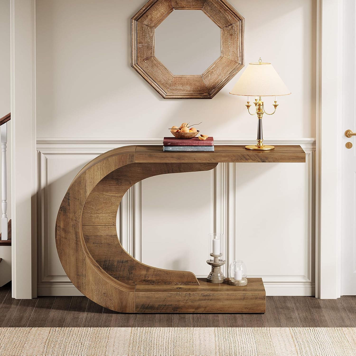 Tribesigns Moderne Entréetafel met Opbergruimte, Landelijk C-Vormig Design 110 cm voor Woonkamer