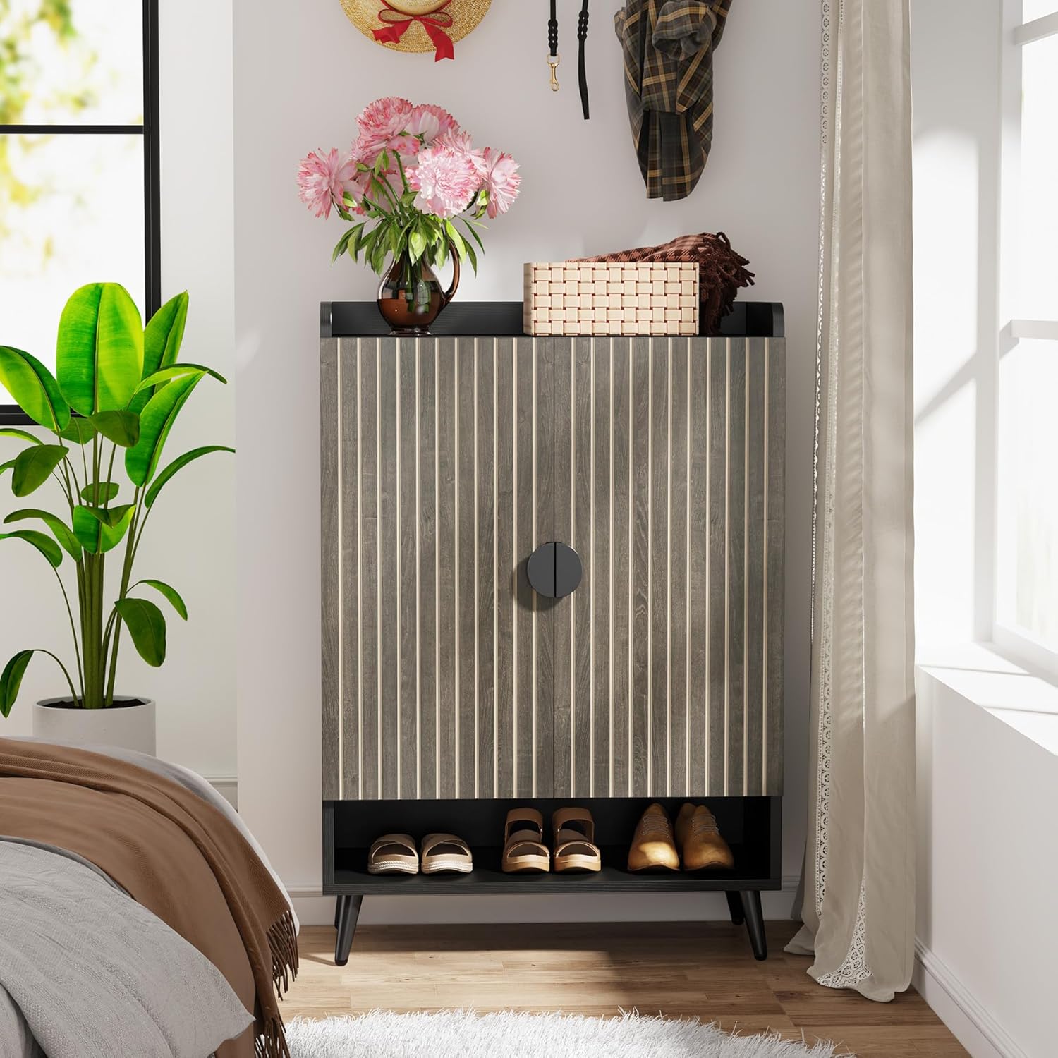 Tribesigns 75x37x110 cm Schoenenkast met Deuren, 7-laags Opbergkast met Verstelbare Planken voor Hal en Entree