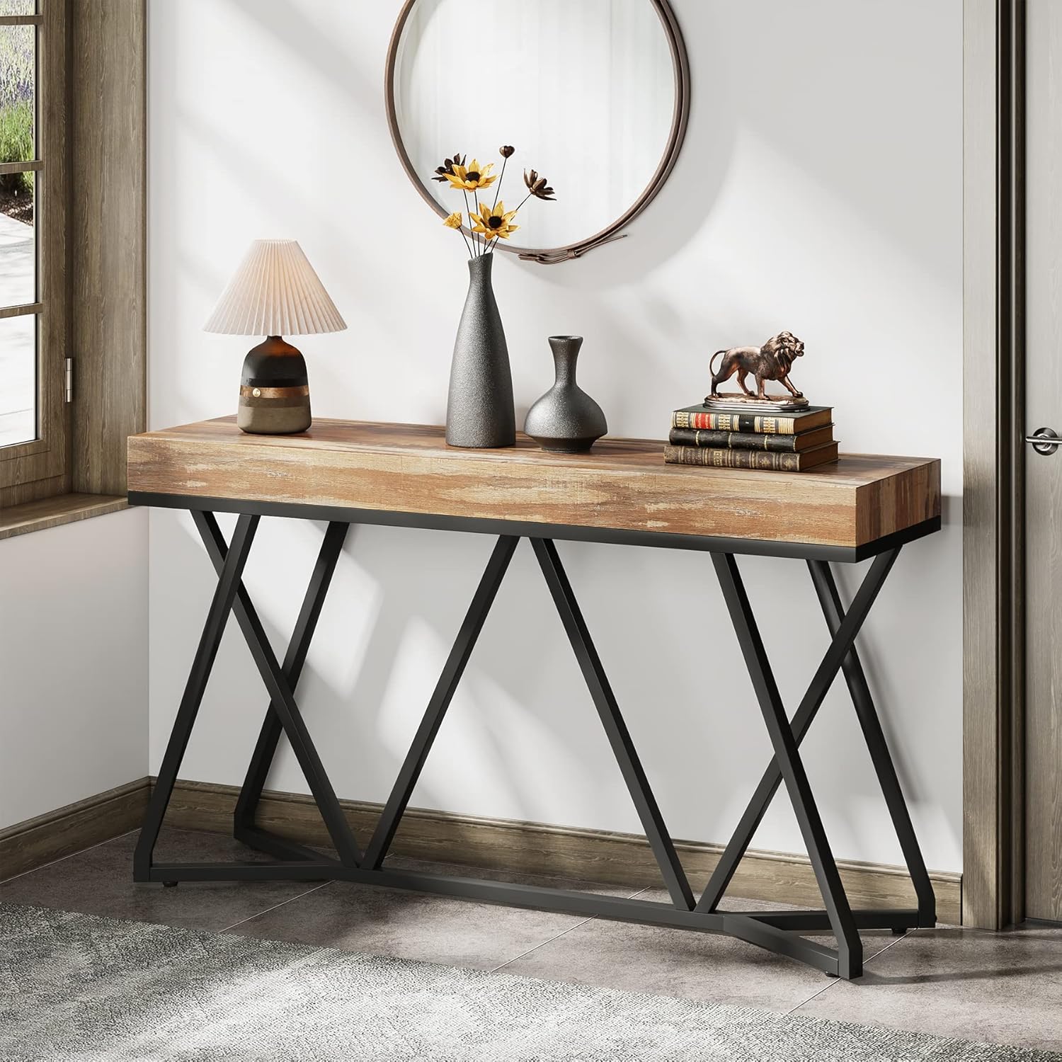 160 cm Metalen Console, Moderne Banktafel voor Entree en Woonkamer