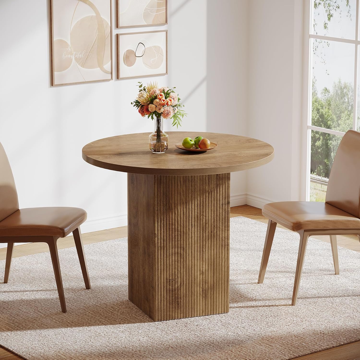 80 cm Tribesigns Ronde Eettafel, Met Houten Gecanneleerde Voet voor 2 Personen