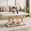 120 cm Moderne Salontafel met Marmer Look, Witte & Gouden Tafels met Opbergplank en Geometrische Poten